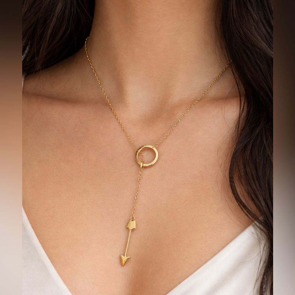 Gold Plated Lariat Long Pendant Necklace